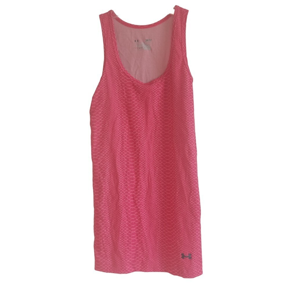 Under Armour pink and white fitted basic tank‎ top